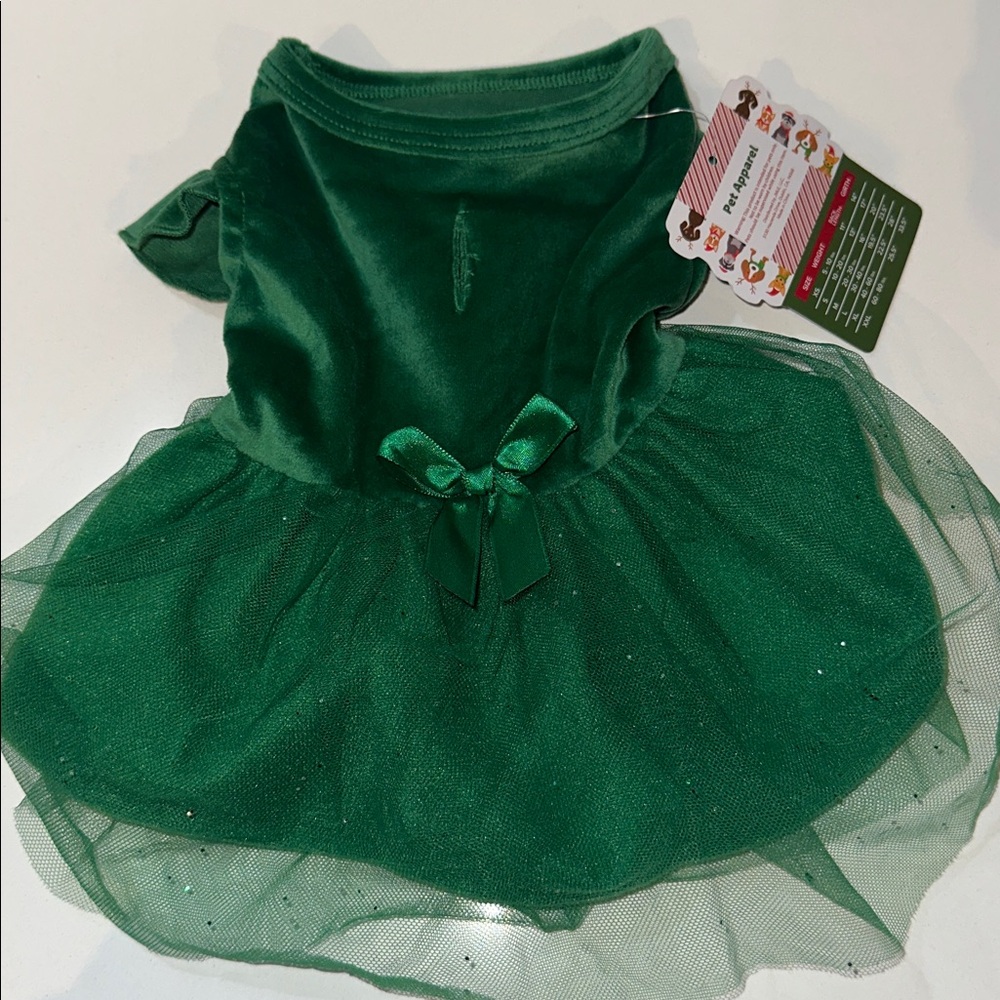 Green Velvet Sparkly Tulle Bow Winter Christmas Holiday Dog Dress